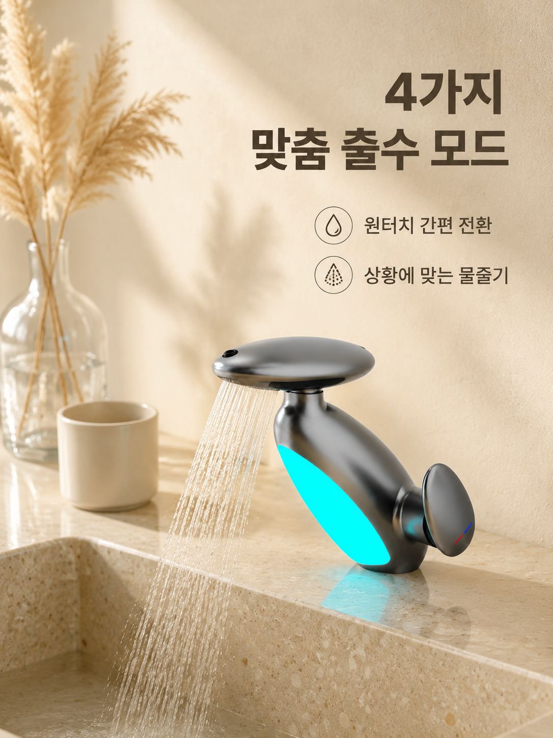 냉온 회전 상부 분사 무드등 펭귄 확장형 수도꼭지