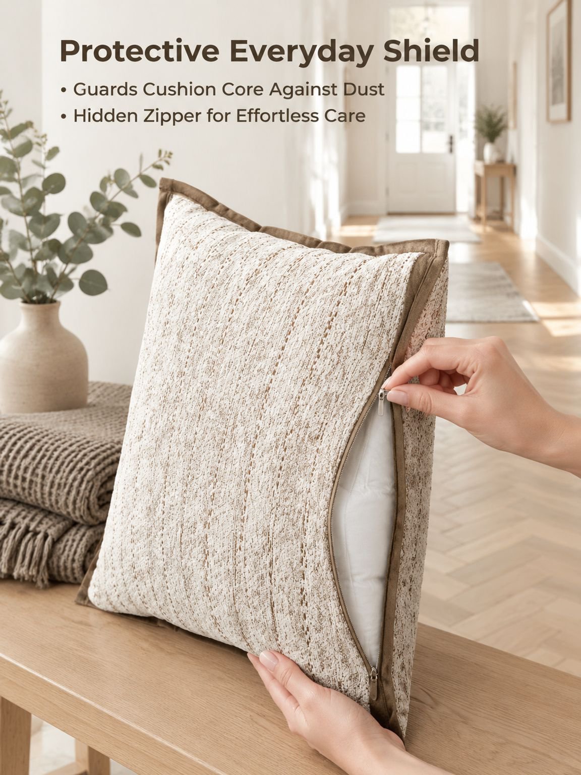 Elegant accent cushion adding a decorative touch to a sofa
