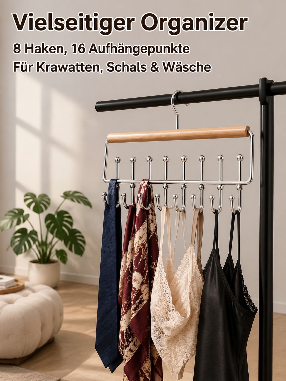 Kleiderbügel aus massivem Buchenholz – Vielseitiger Aufhänger für Unterwäsche, Schals und Krawatten