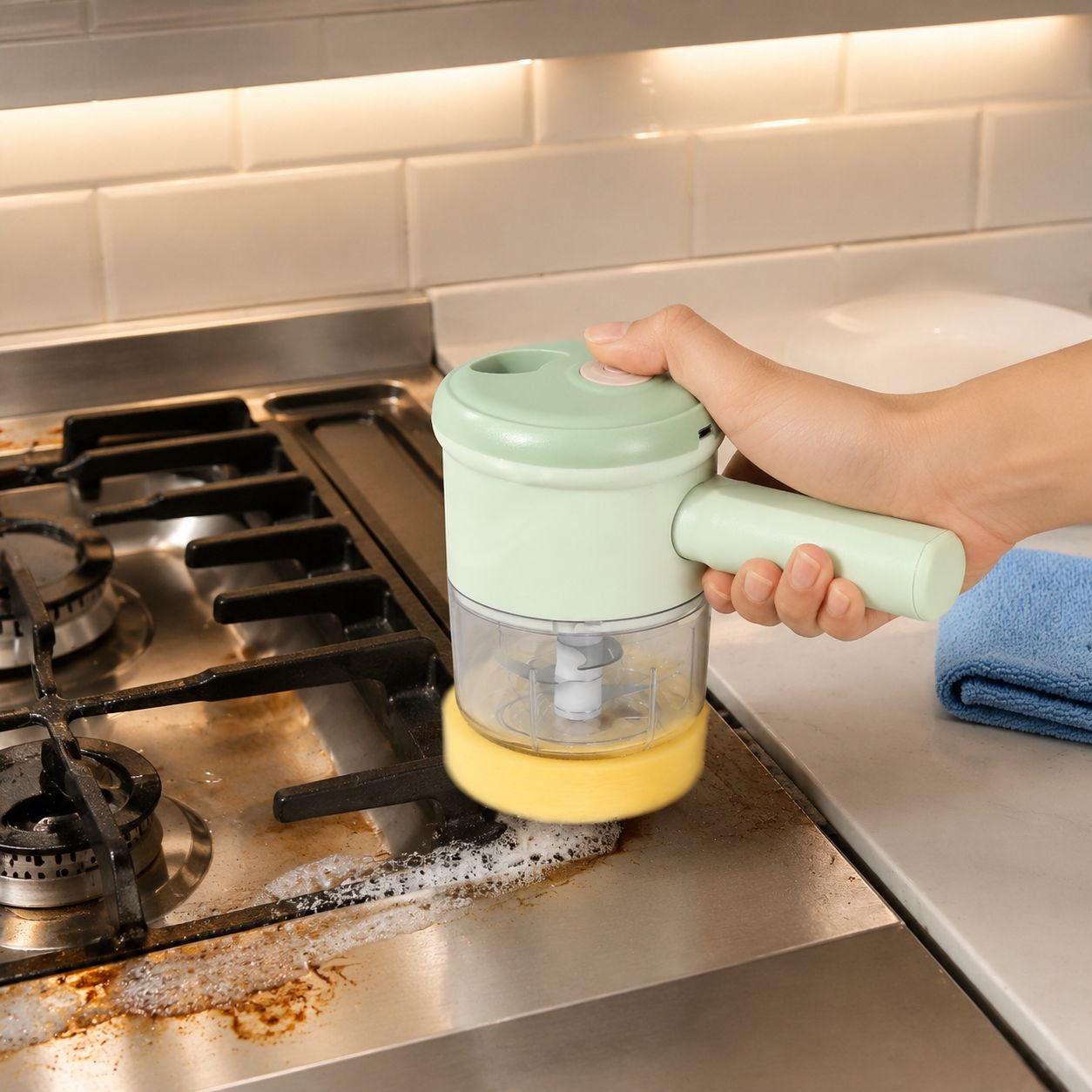 Kitchen set with multiple attachments for chopping