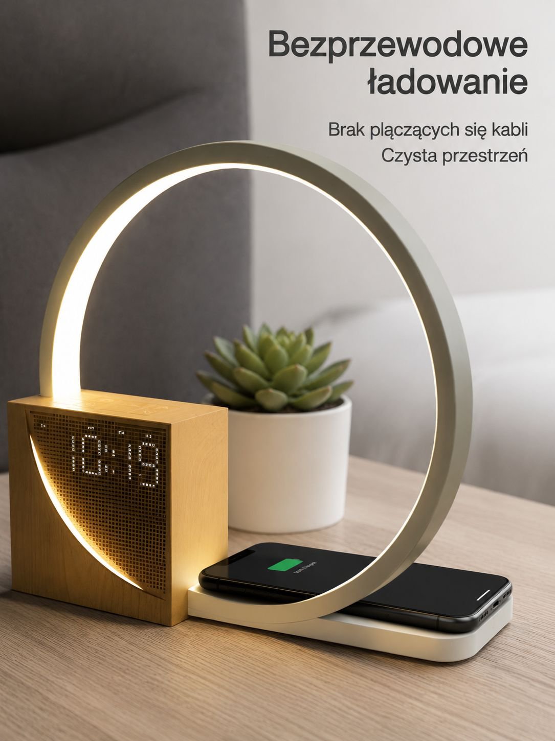 Dotykowa lampka nocna z białym szumem i ładowarką bezprzewodową