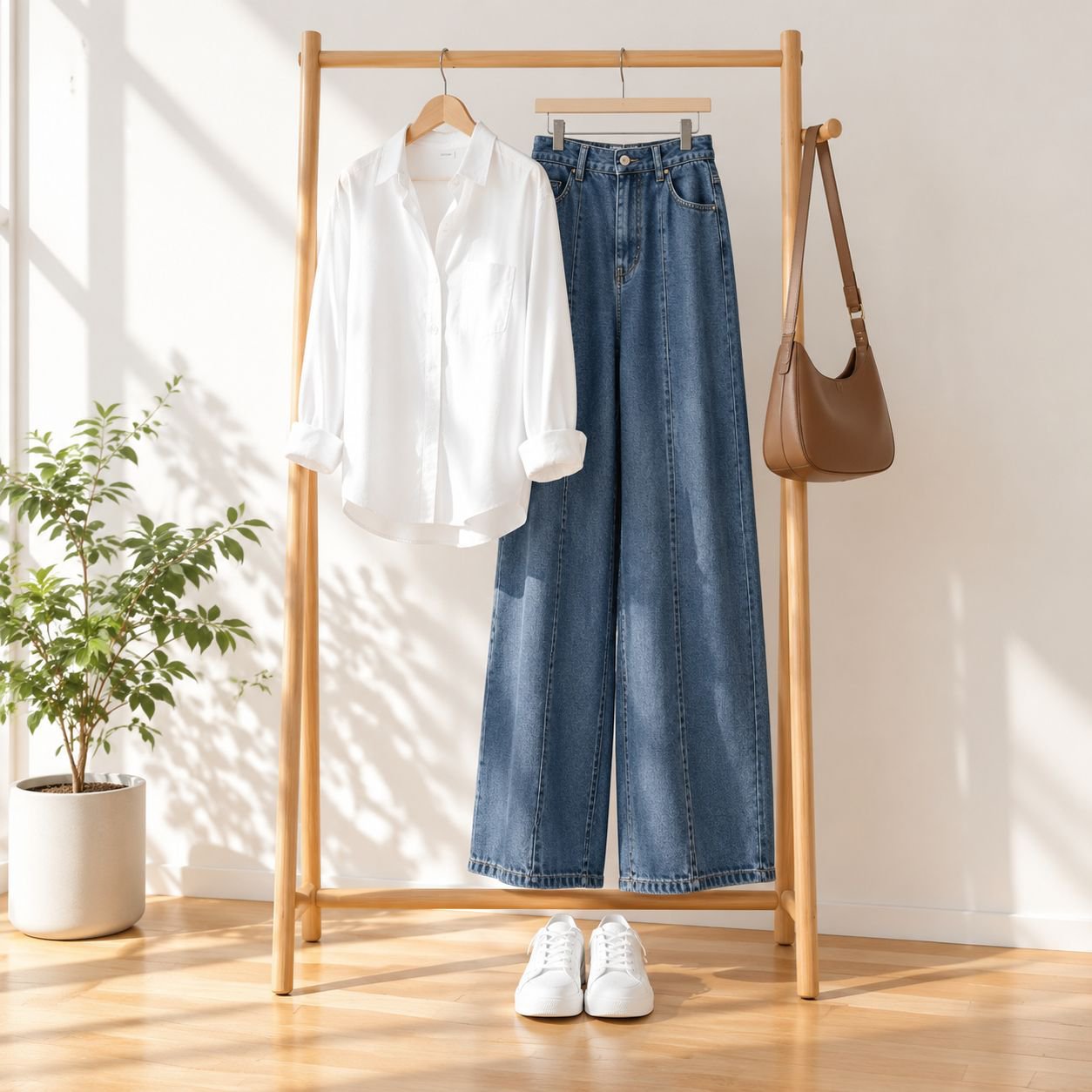 レトロ風ワイドデニムパンツ