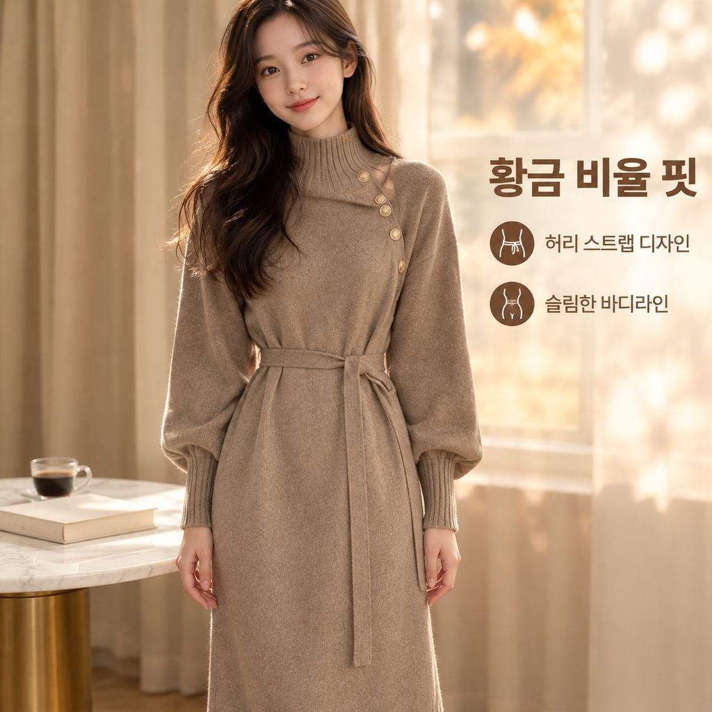봄가을 여성 코트 이너 롱 니트 원피스 미디 스웨터 드레스