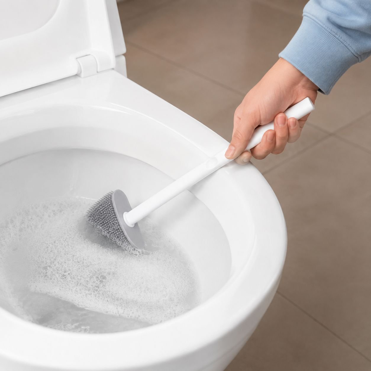 Bathroom Wall Mounted Toilet Brush Set (2 Brushes & 1 Holder), Flexible Cleaning