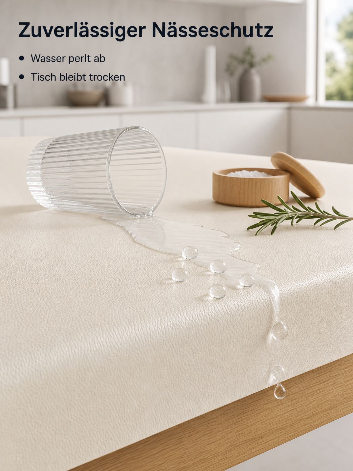 Wasserdichte Kunstleder-Tischdecke schützt die Tischoberfläche vor Flüssigkeiten