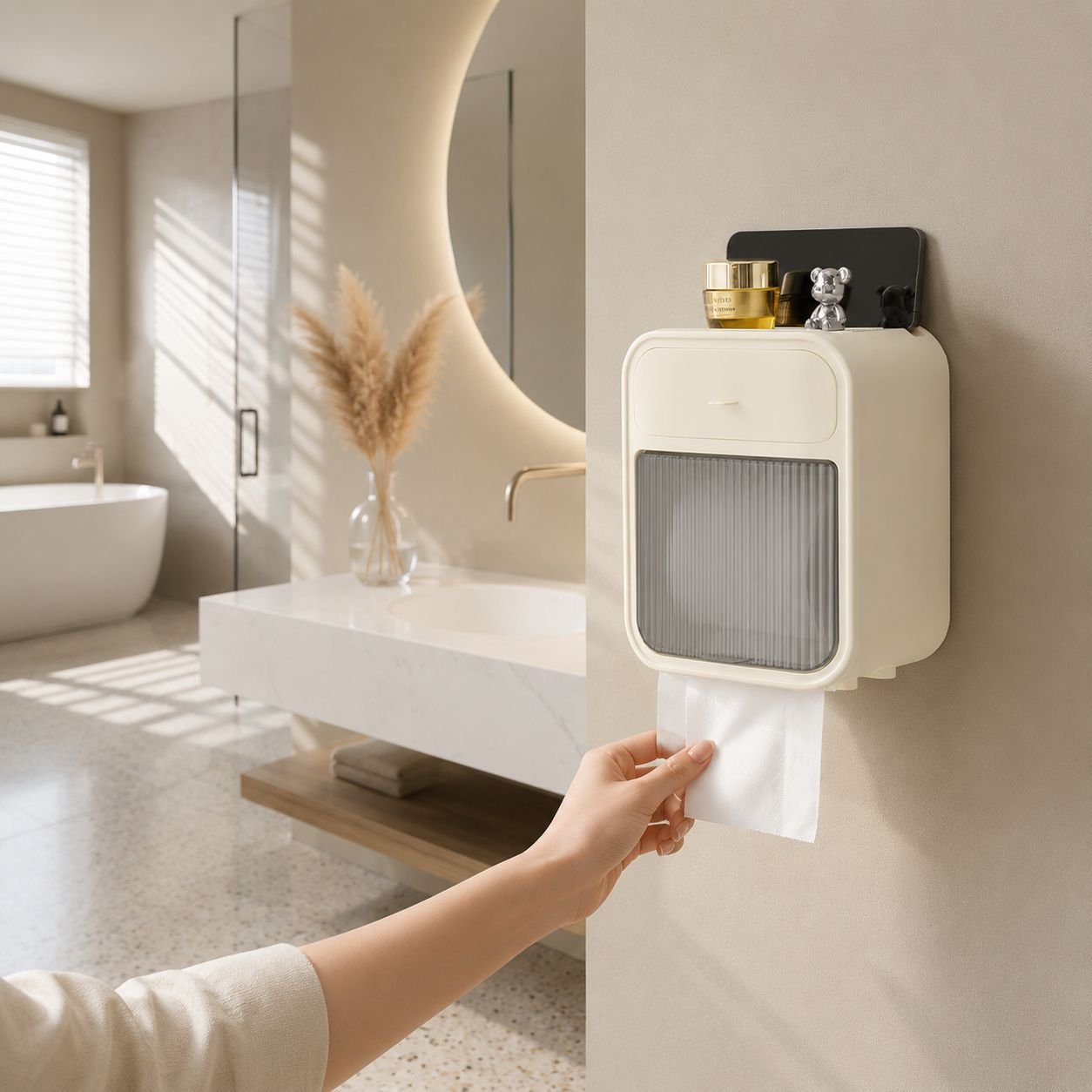 Sleek bathroom accessory for toilet paper