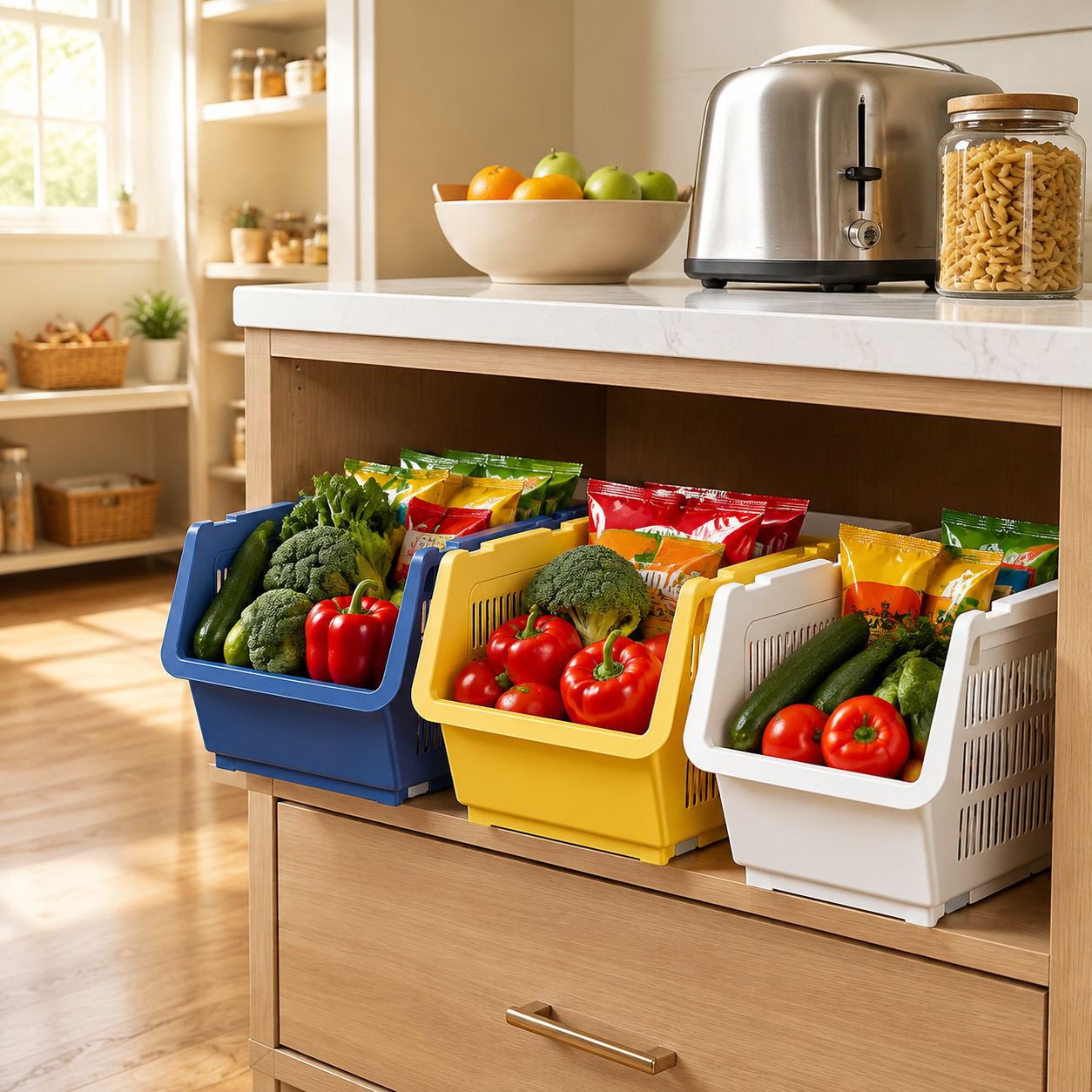 Cesta de almacenamiento de verduras, juguetes y objetos varios para cocina, hogar y suelo, reforzada