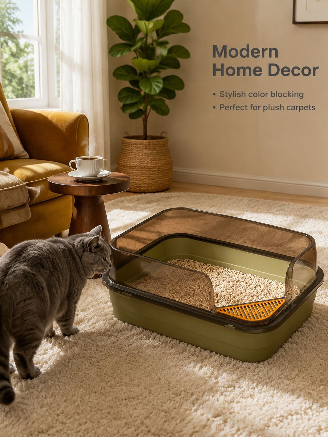 Extra Large Semi-Enclosed Splash-Proof Cat Sand Box