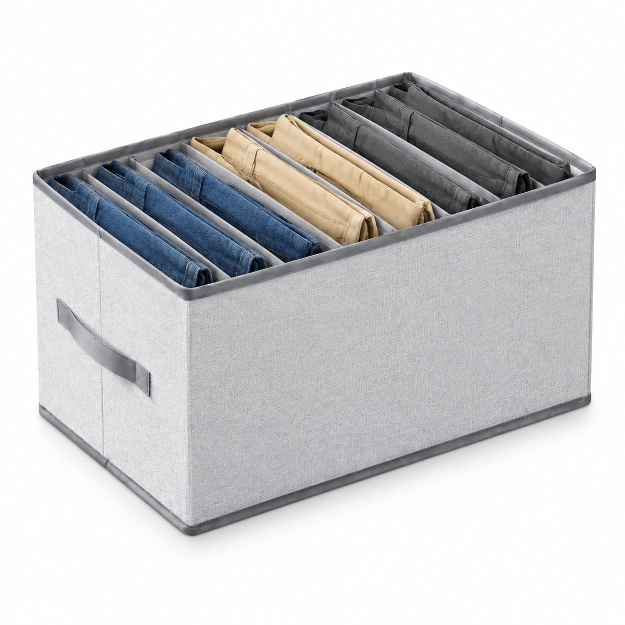 Foldable Partitioned Storage Bin for Pants and Clothing
