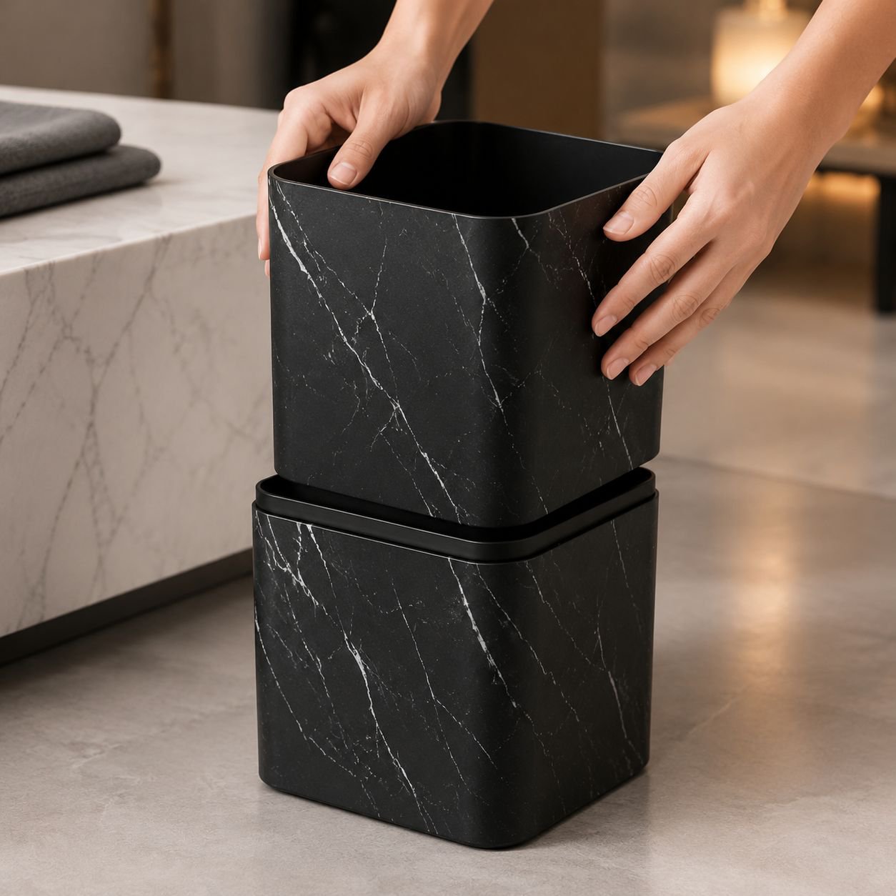 European Style Marble Pattern Trash Can, Luxurious and Elegant for Home Use