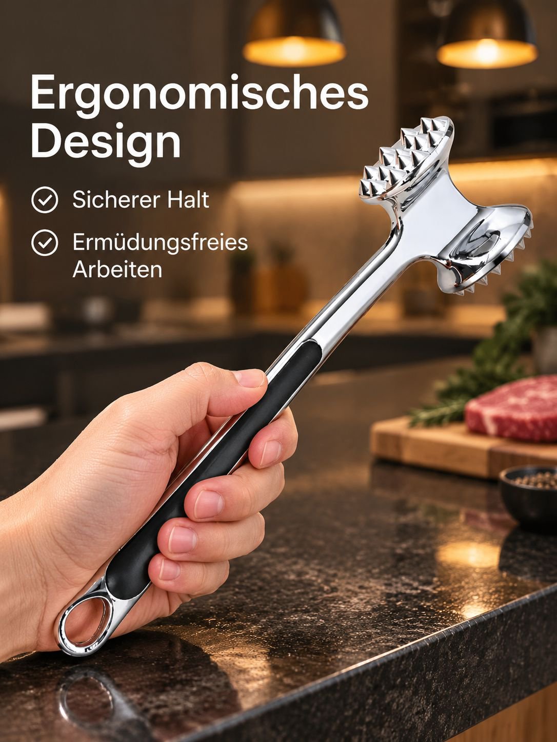 Doppelseitiger Fleischhammer aus Edelstahl