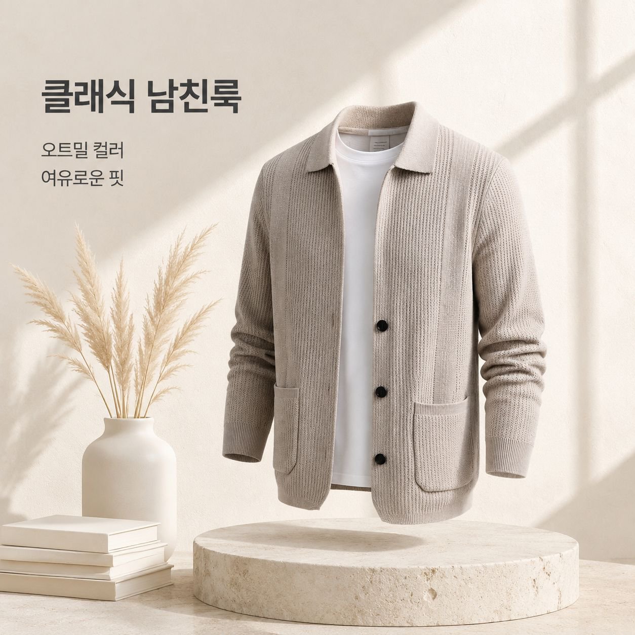 남성용 니트 자카드 스웨터 가디건