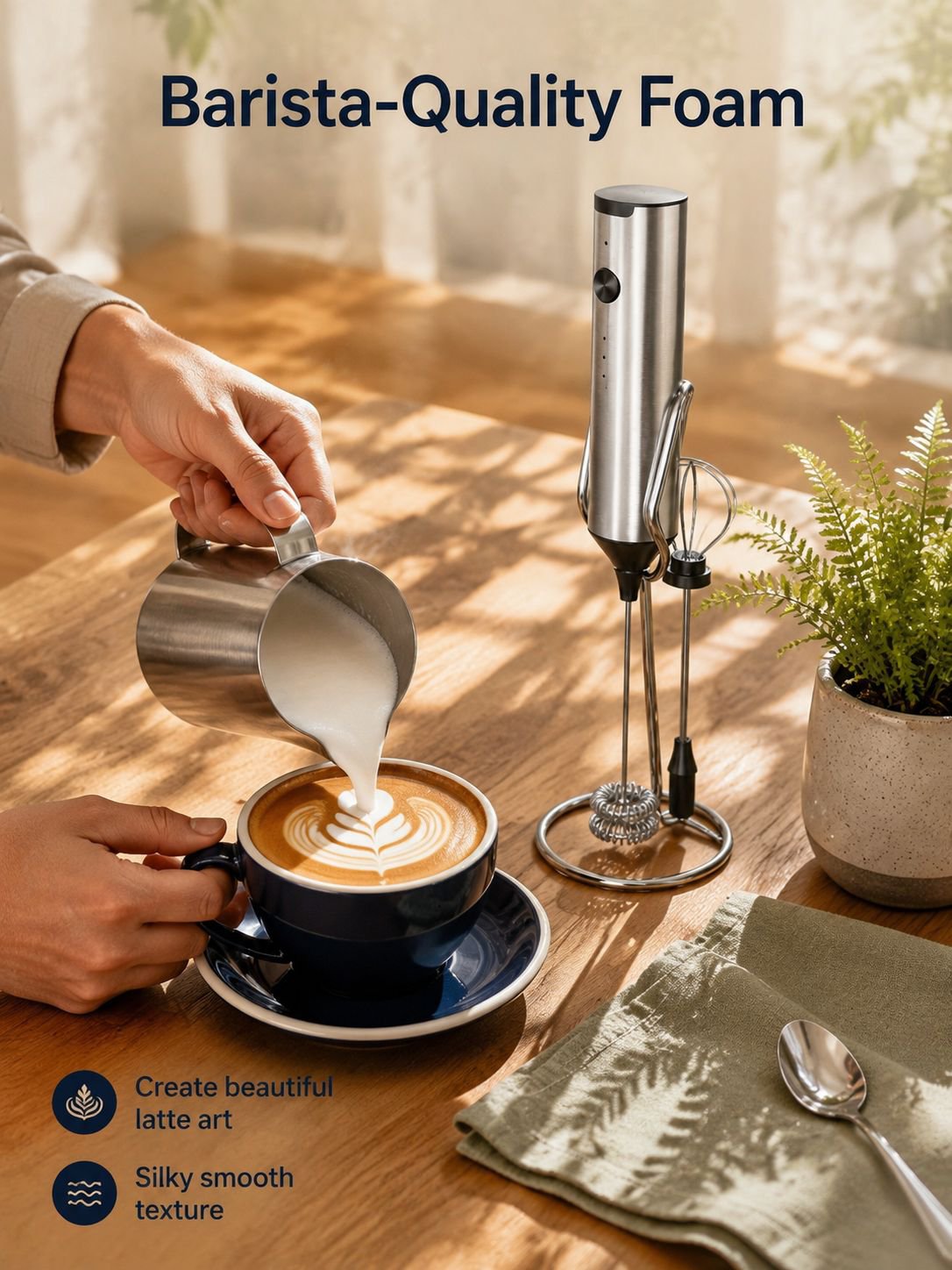 Electric milk frother with multiple speed settings