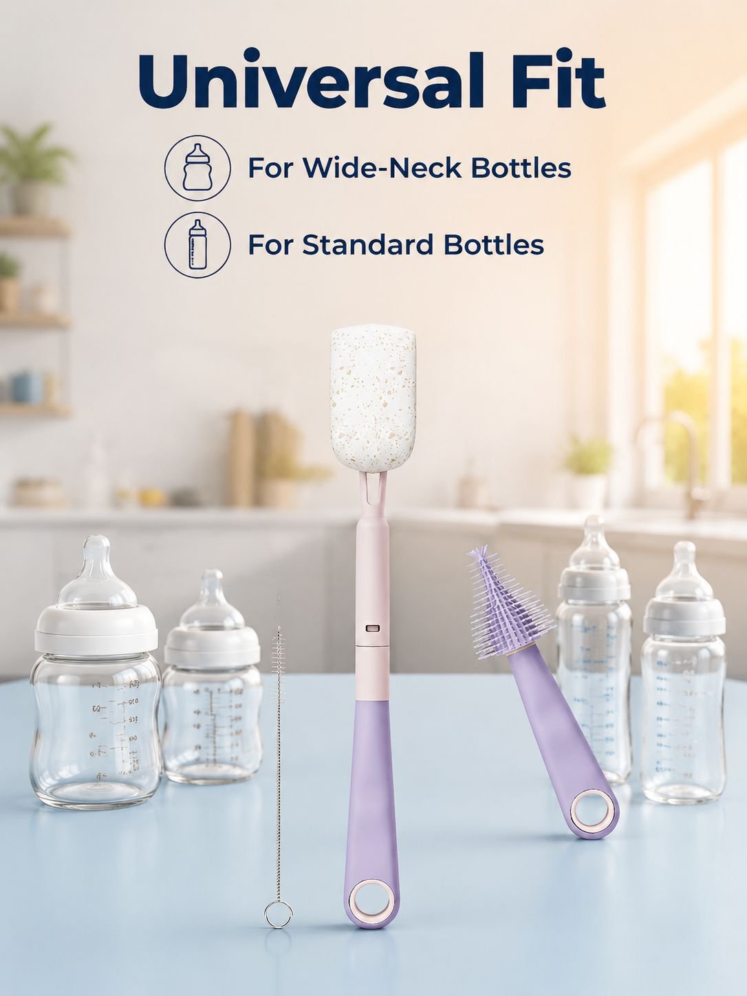 Durable baby bottle cleaning brush with soft bristles