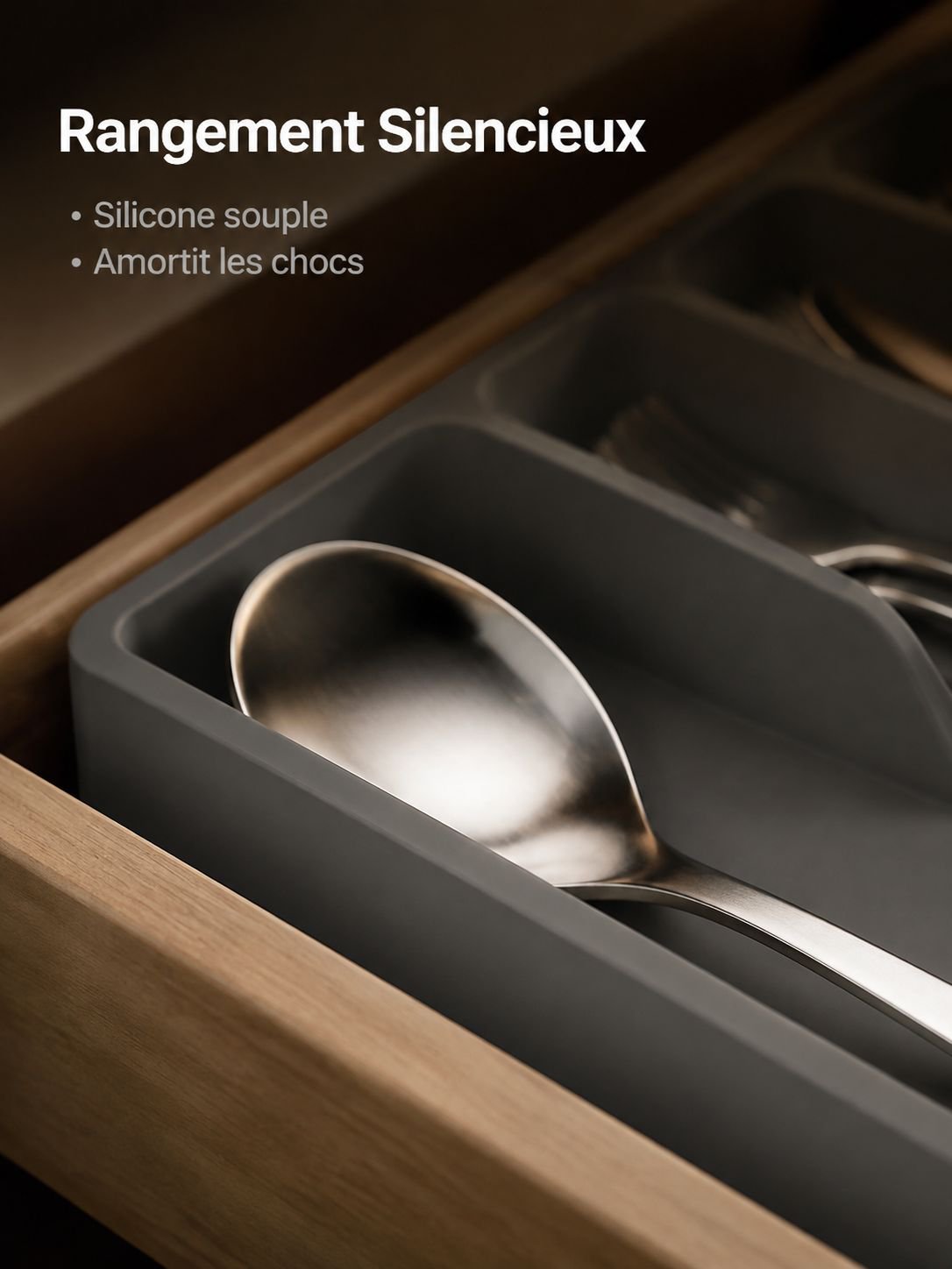 Boîte de rangement en silicone pour cuisine, séparateur de tiroir pour couverts