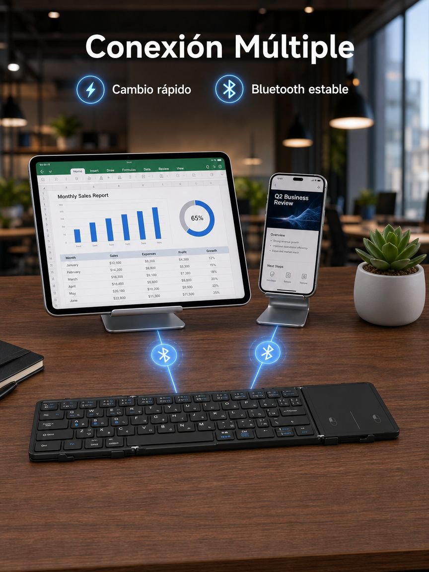 Teclado Bluetooth plegable doble con touchpad, conectable a laptop, tablet y móvil