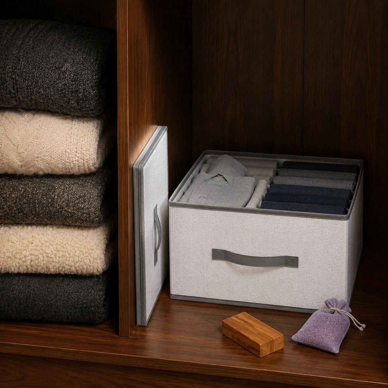 Foldable Partitioned Storage Bin for Pants and Clothing