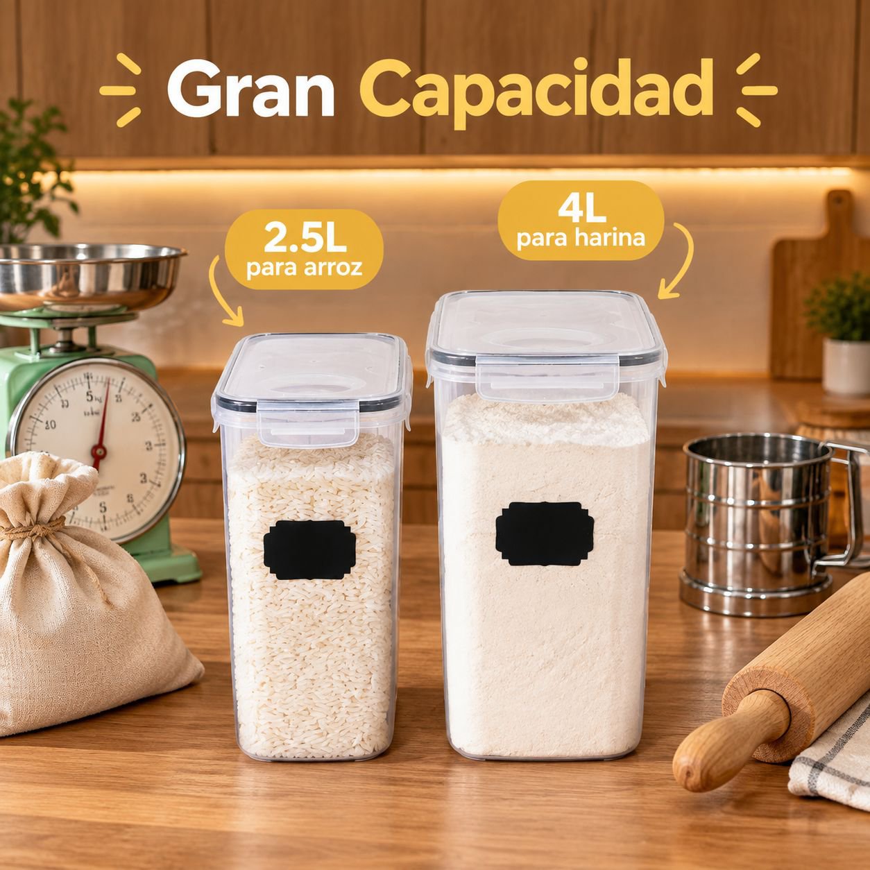 Contenedor Hermético para Arroz y Harina 2.5L 4L para Cocina