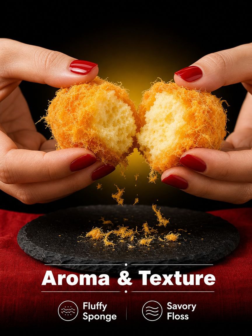Serving suggestion of Pork Floss Cake with tea