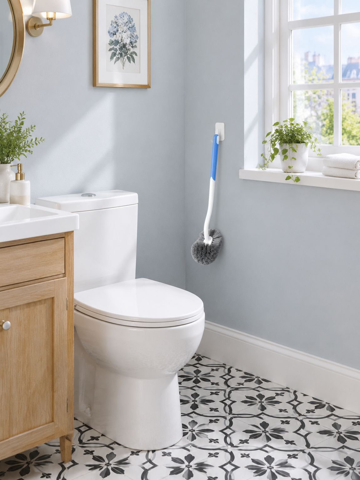 Brosse WC facile à nettoyer avec un manche antidérapant