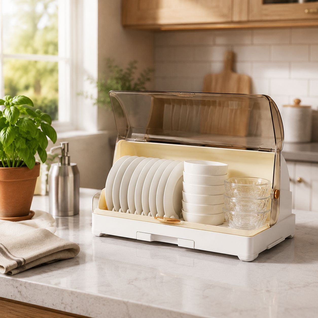 Large capacity double-layer kitchen storage box with lid for bowls and chopsticks