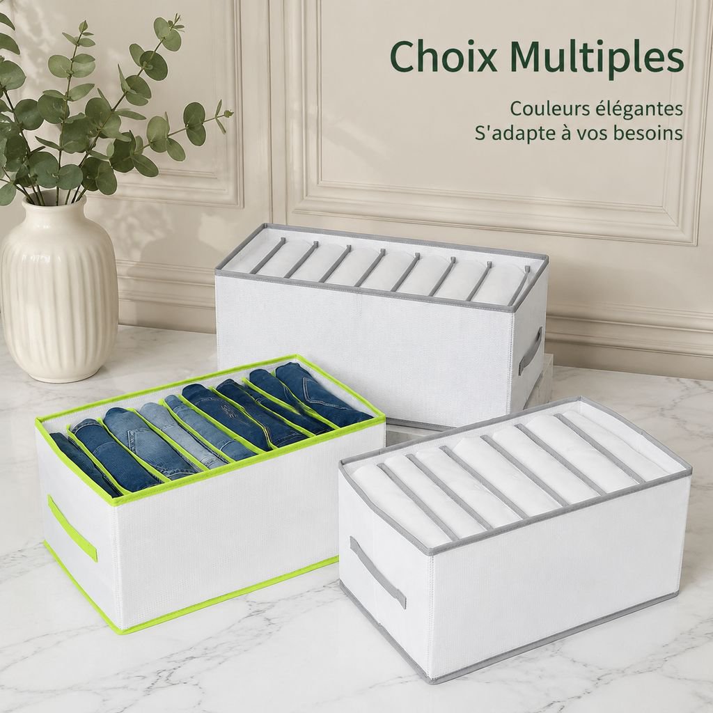 Boîte de rangement pliable et compartimentée en polypropylène pour pantalons et vêtements