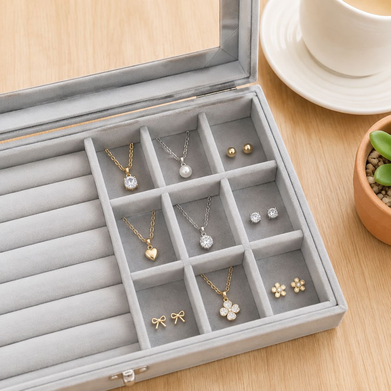 Jewelry organizer showing interior compartments