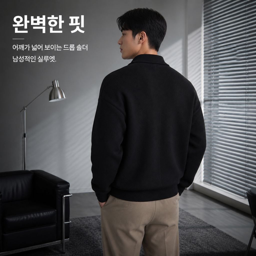 남성용 슬림핏 칼라 니트 스웨터 가디건