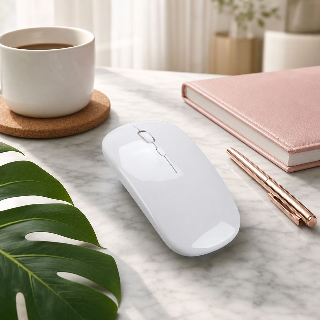 Ratón gamer silencioso para chicas, inalámbrico, blanco brillante