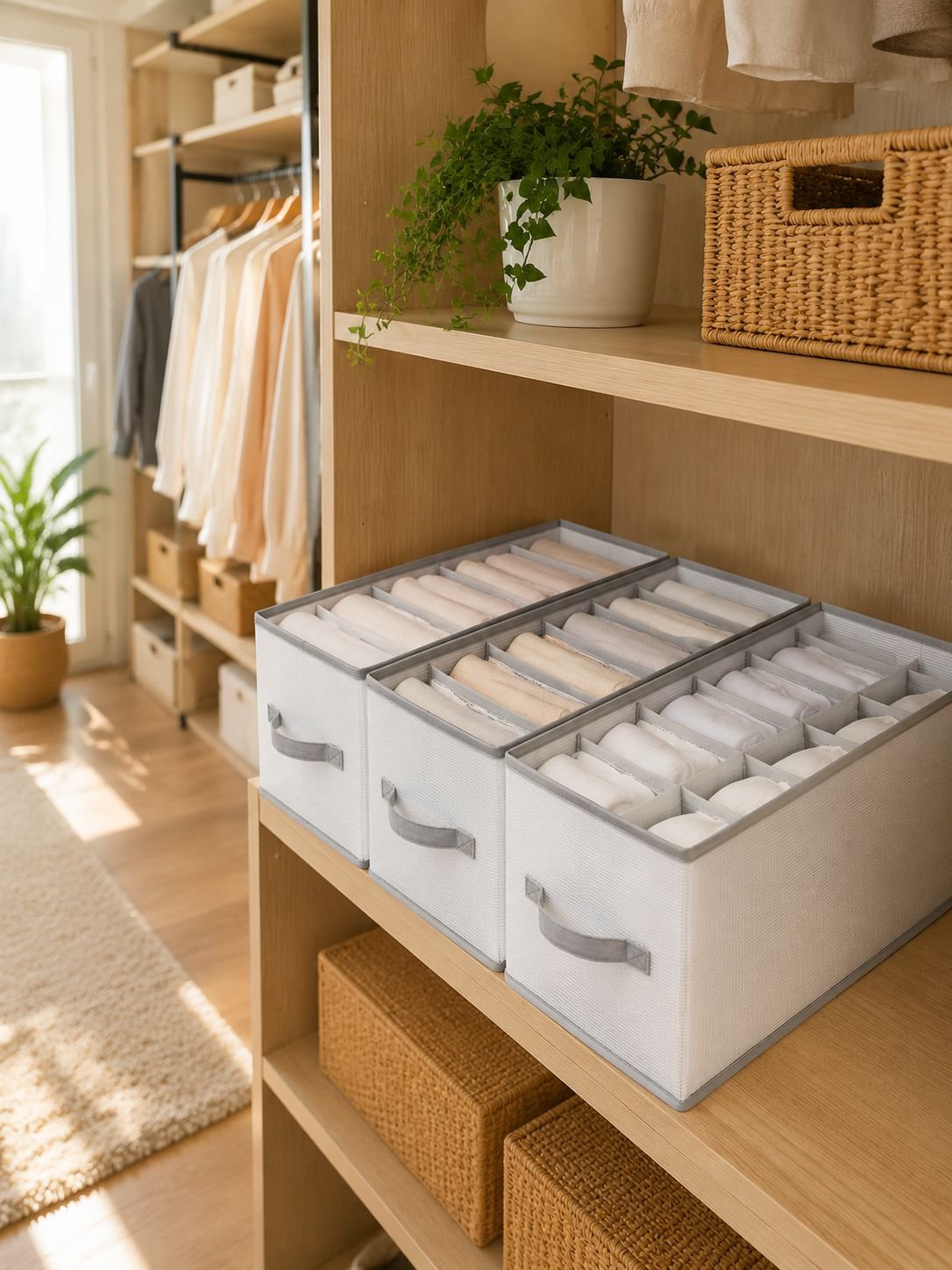 Transparent PP wardrobe organizer placed in a neat drawer