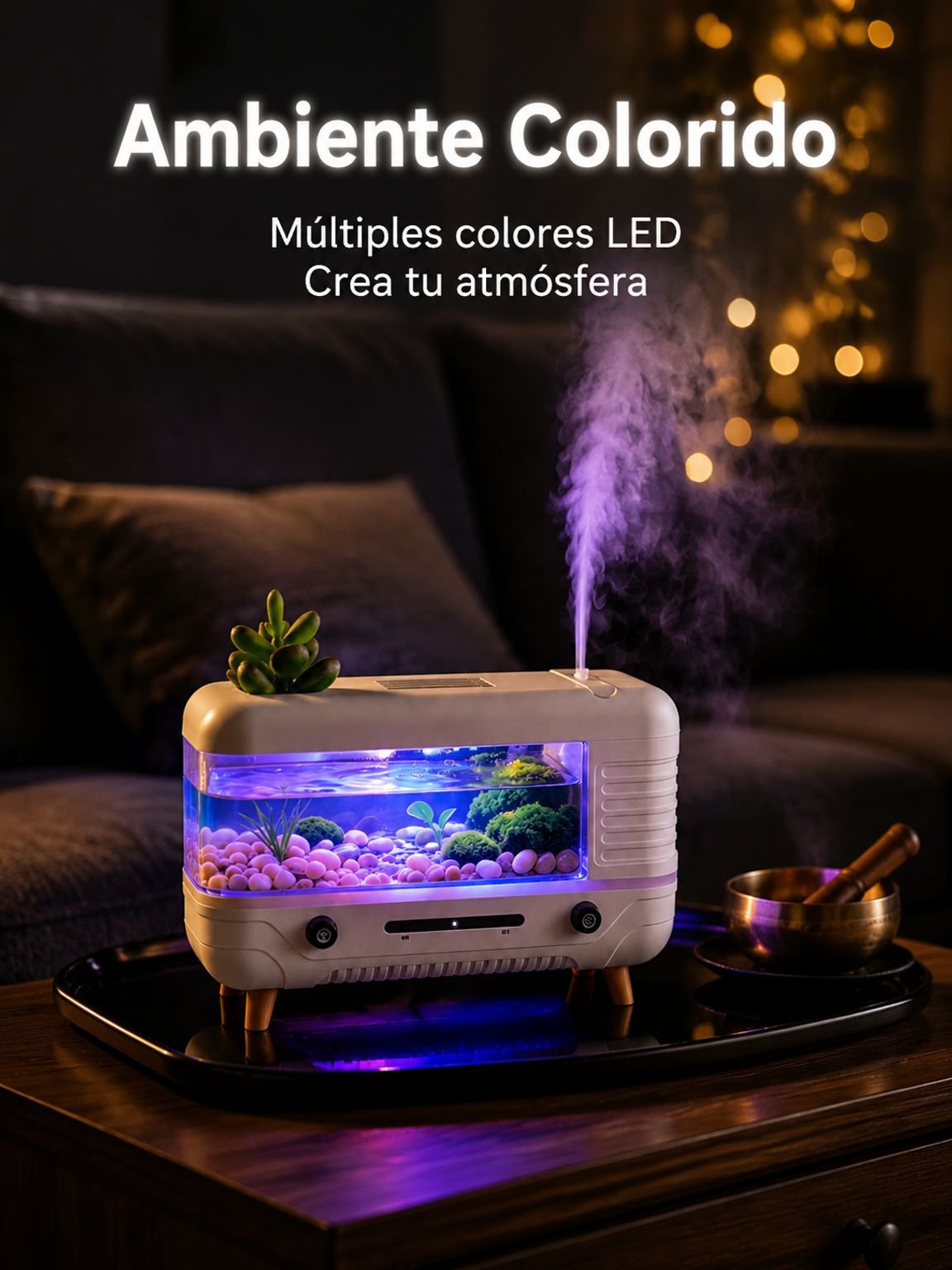 Difusor de aroma creativo con fuente de agua, luces decorativas