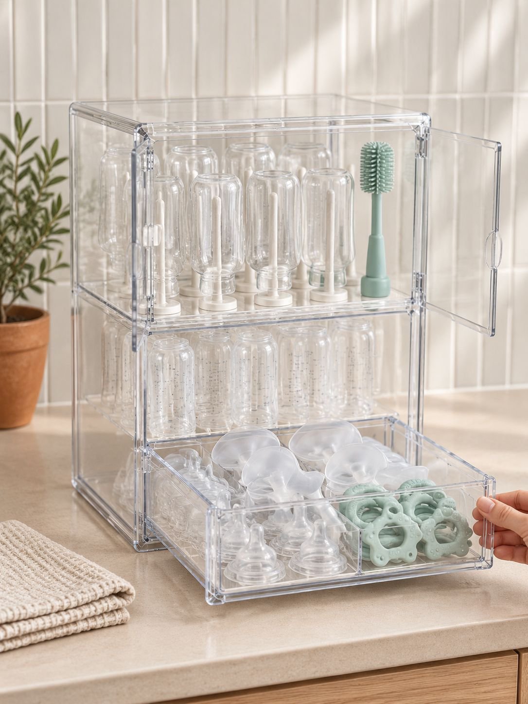 Organisateur portable pour biberons, tétines et accessoires de puériculture