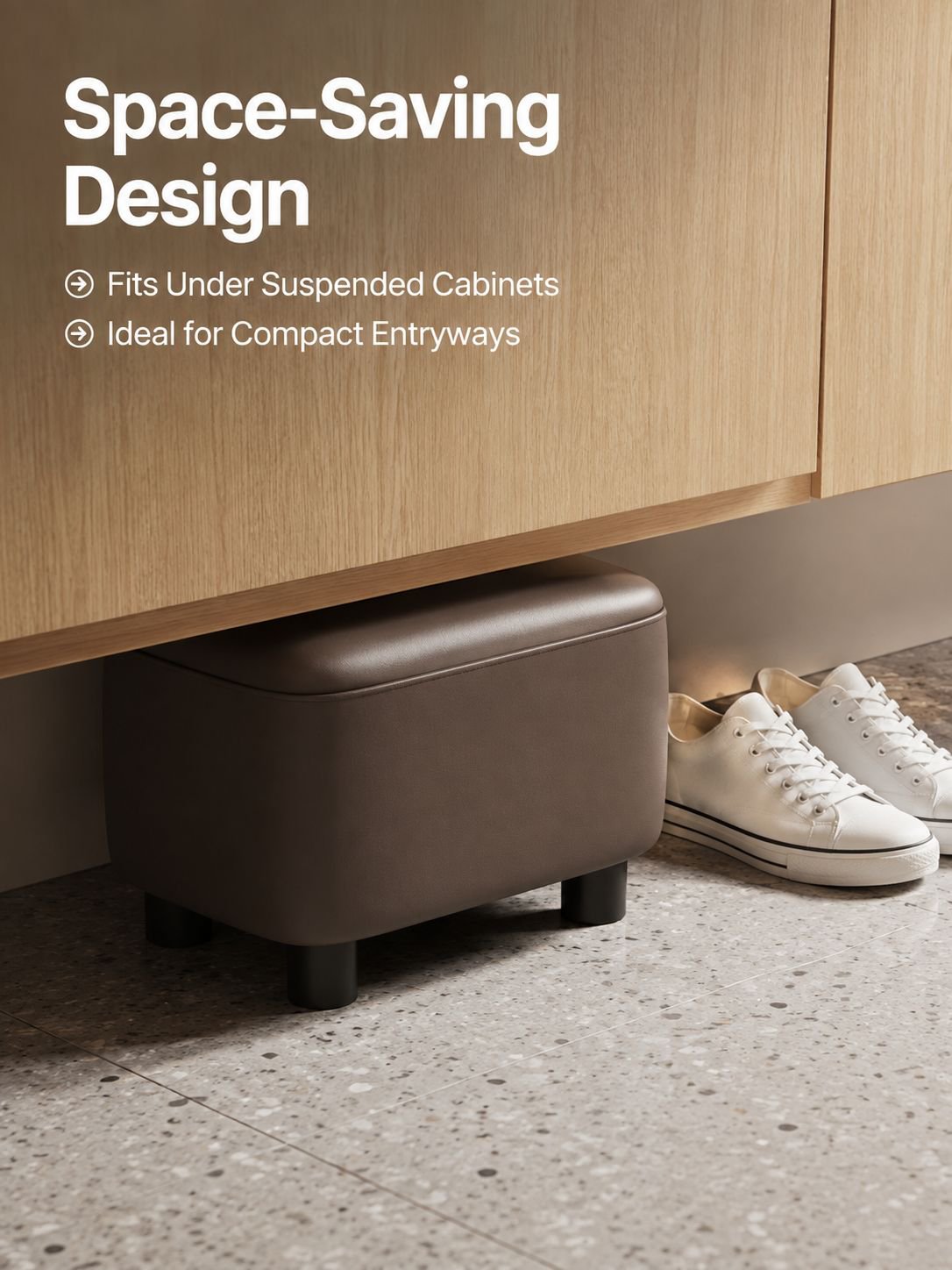 Leather upholstered shoe changing stool