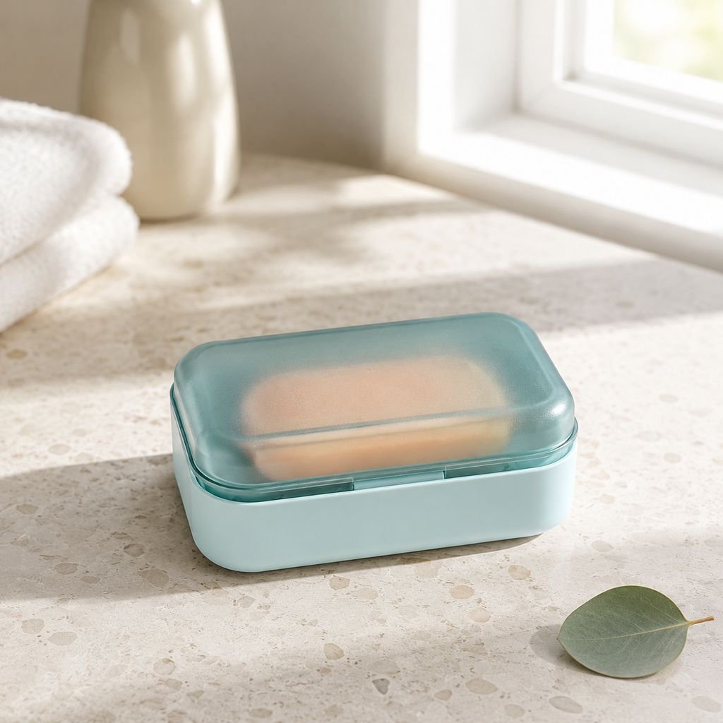 Hygienic travel soap box with drainage design