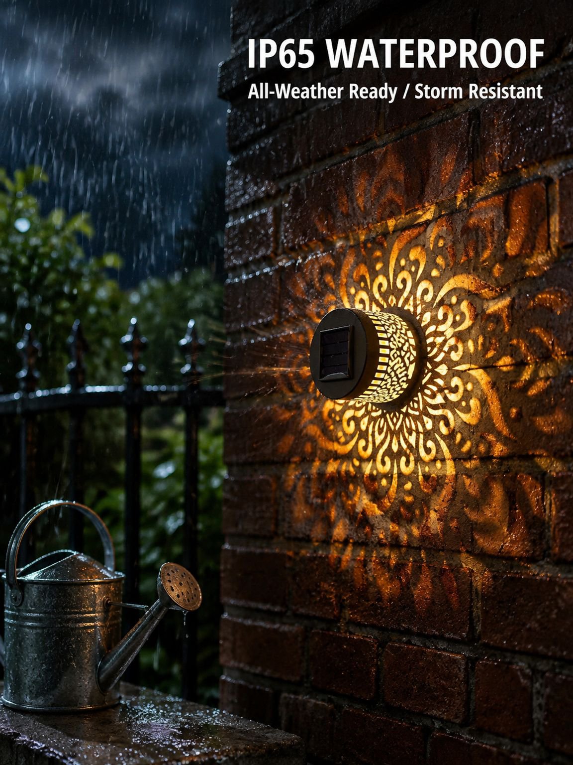 Solar-powered outdoor wall lamp, waterproof, focusing, mandala pattern, sensor-activated, courtyard 