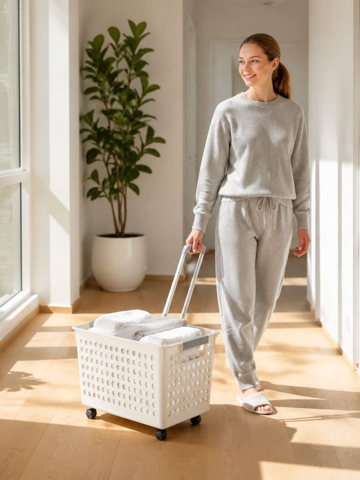 Faltbarer Wäschekorb mit Rollen