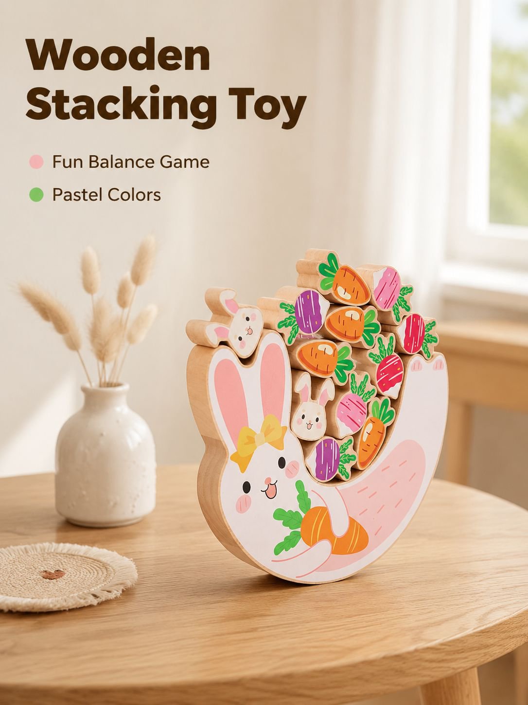 Children's Rabbit Balance Stacking Wooden Blocks Stacking Game, Educational Board Game for Babies an