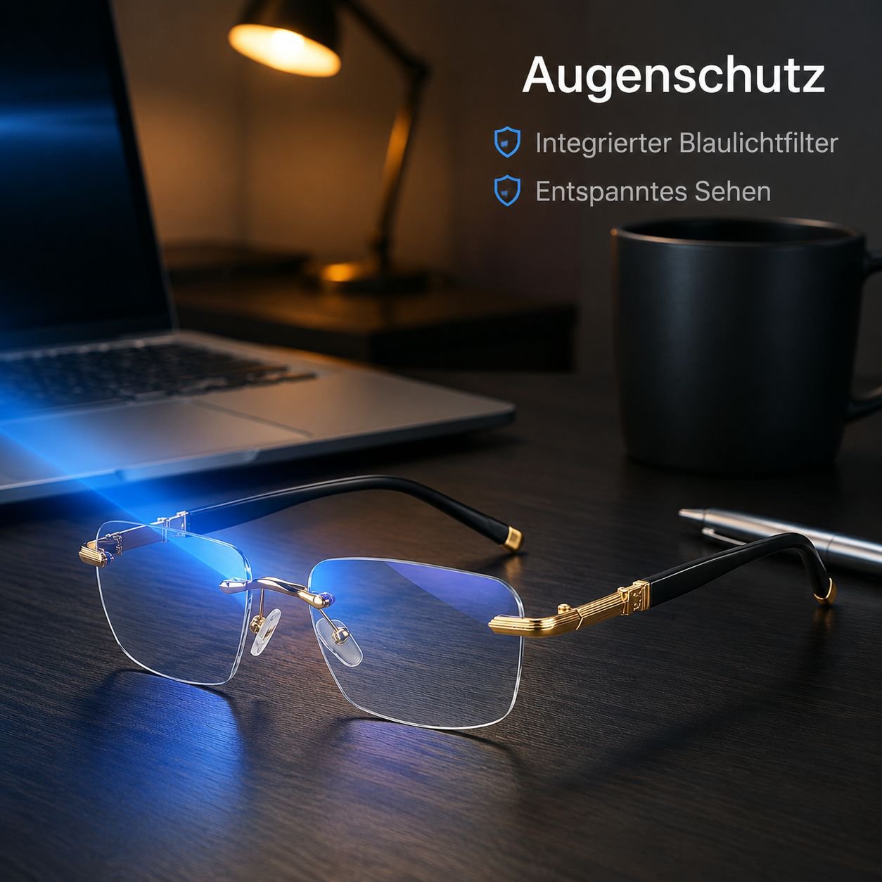 Ultraleichte, rahmenlose, abgeschrägte Lesebrille mit Blaulichtfilter und Zoomfunktion