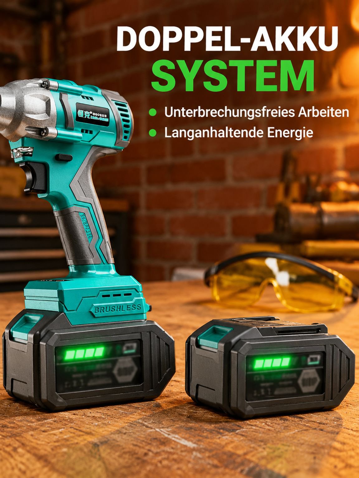 Kabelloser bürstenloser Akku-Schlagschrauber mit hohem Drehmoment (Lithium-Ionen)