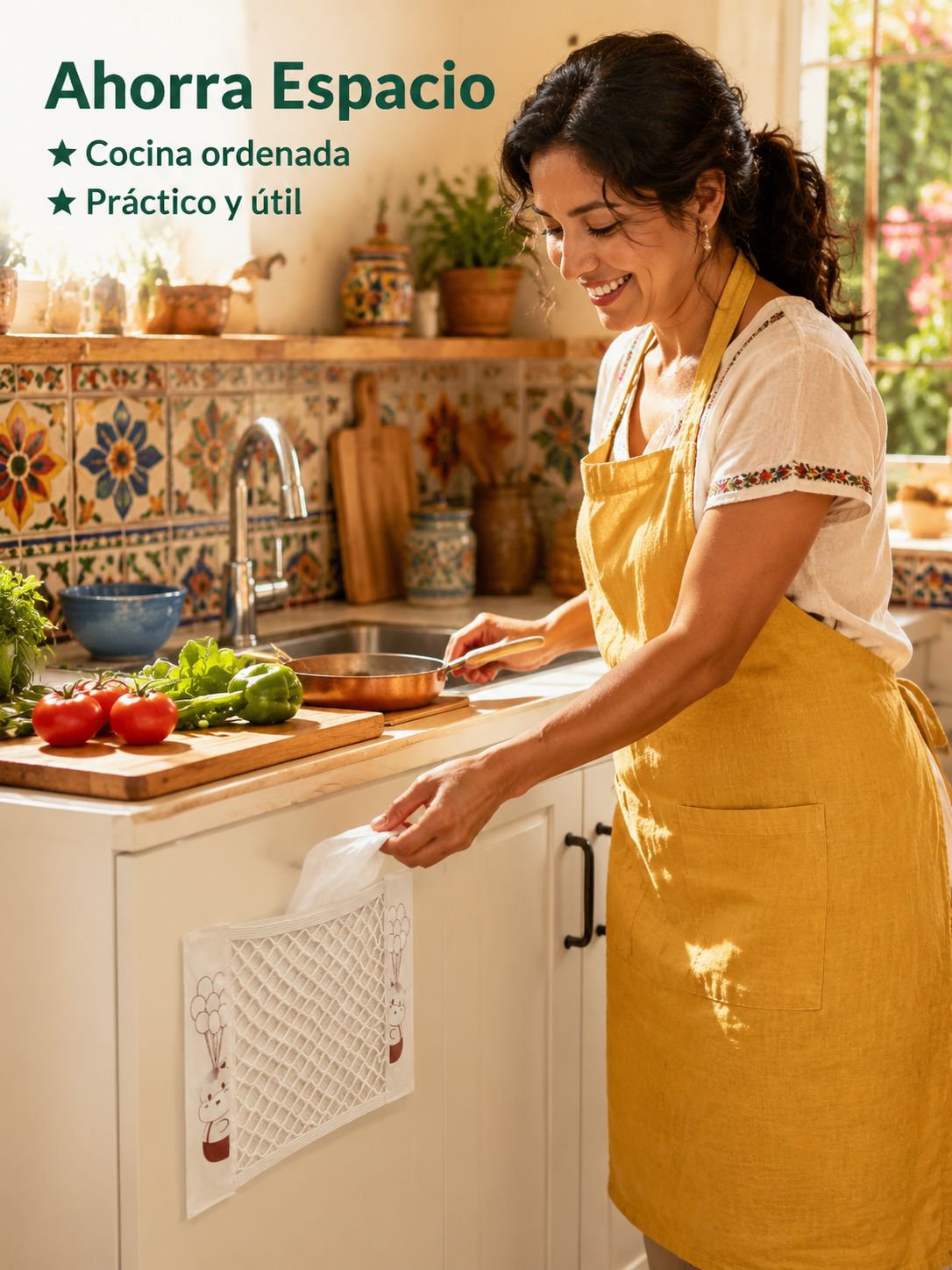 Soporte organizador multifuncional de bolsas de basura de plástico para cocina, colgante de pared