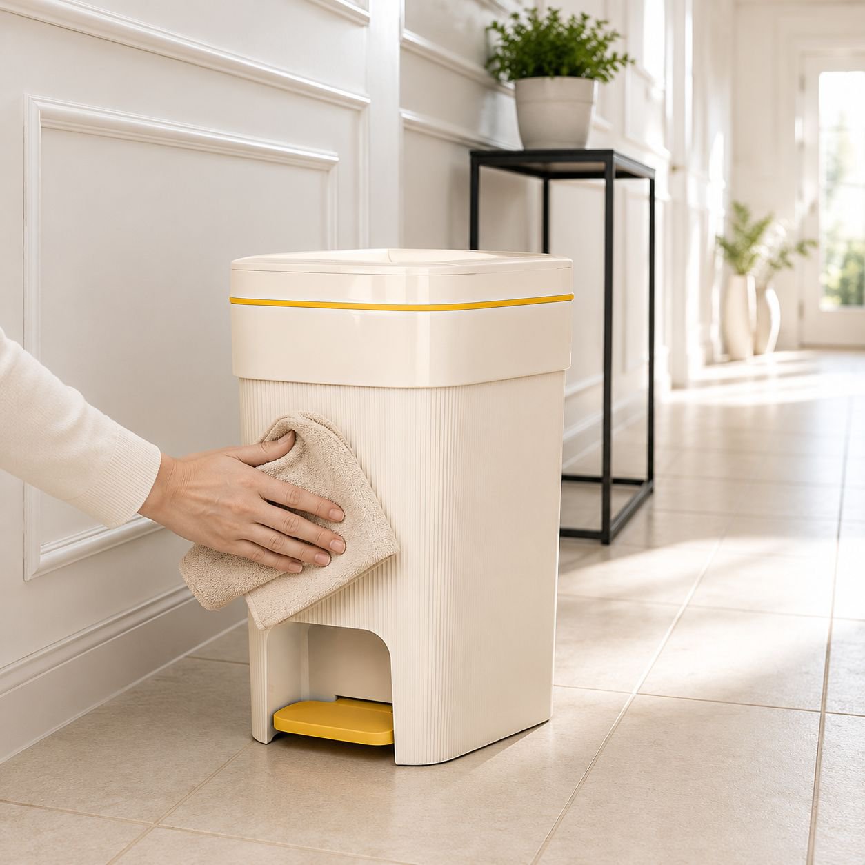 Durable and fashionable waste bin for living room
