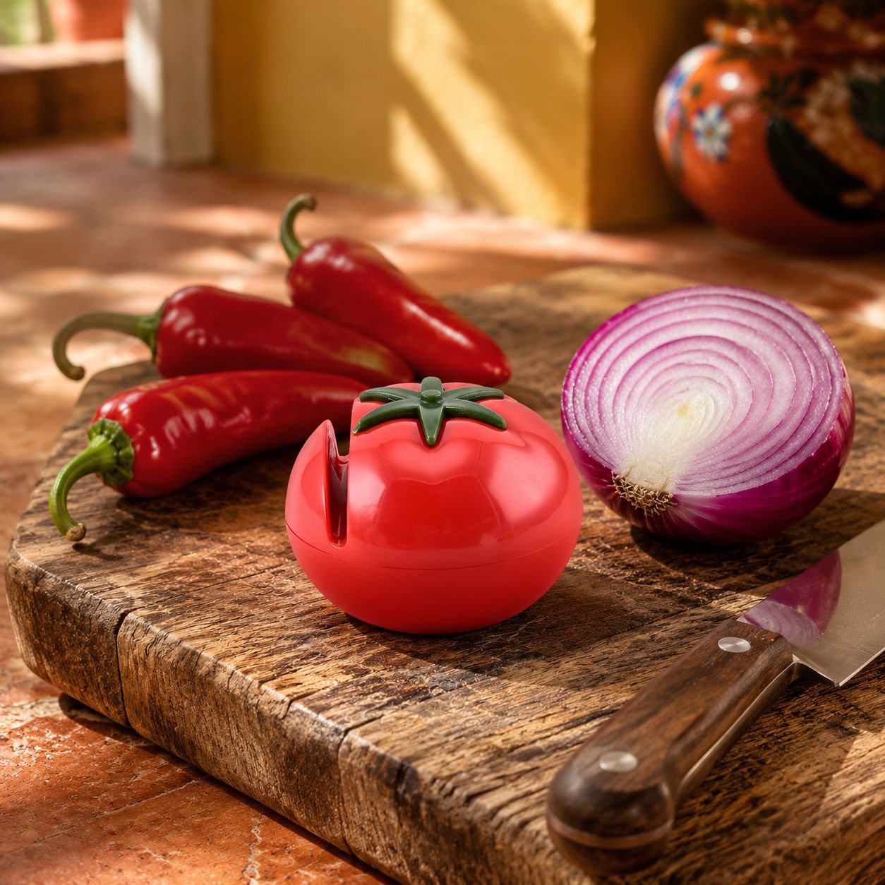 Afilador de cuchillos con forma de tomate, creativo y adorable