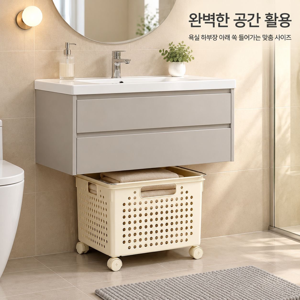 바퀴형 이동식 빨래바구니 런드리트롤리 세탁바구니 다용도 수납카트
