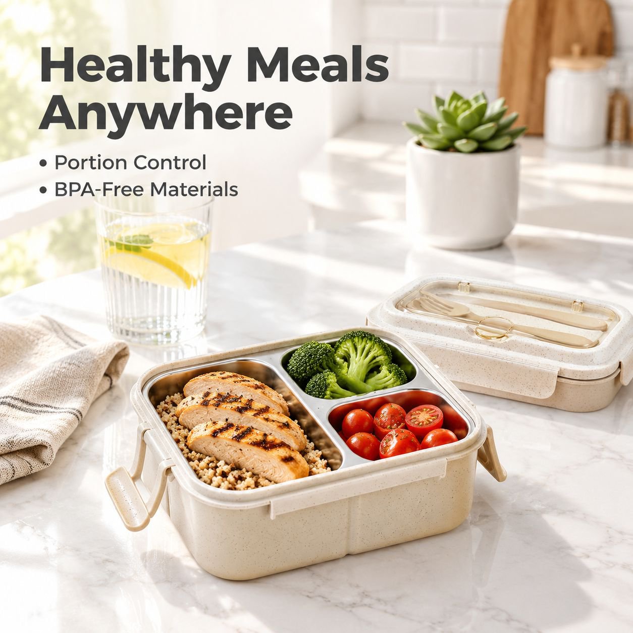 Microwave Safe Stainless Steel Compartment Bento Lunch Box for Office & School