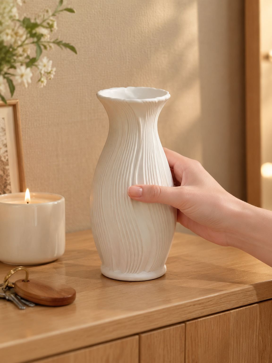 Decorative gradient vase styled with fresh flowers