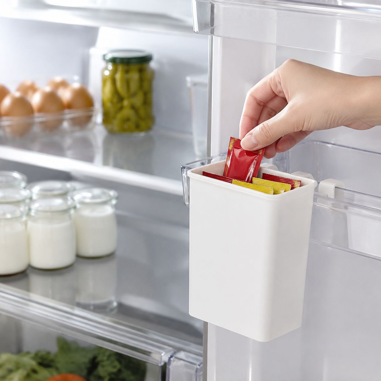 Compact utensil holder for fridge side