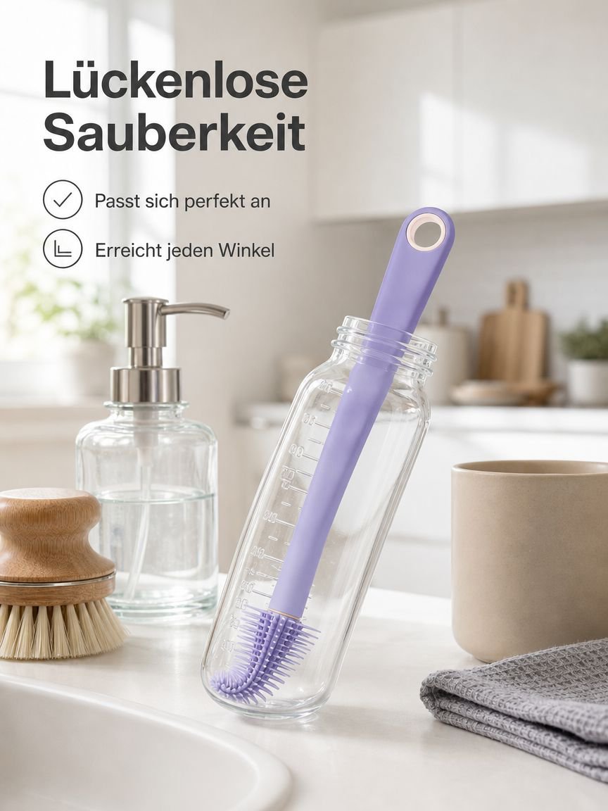 Baby-Flaschenbürsten-Set aus Zellstoff-Baumwolle und Silikon, tragbares Reinigungsset für unterwegs