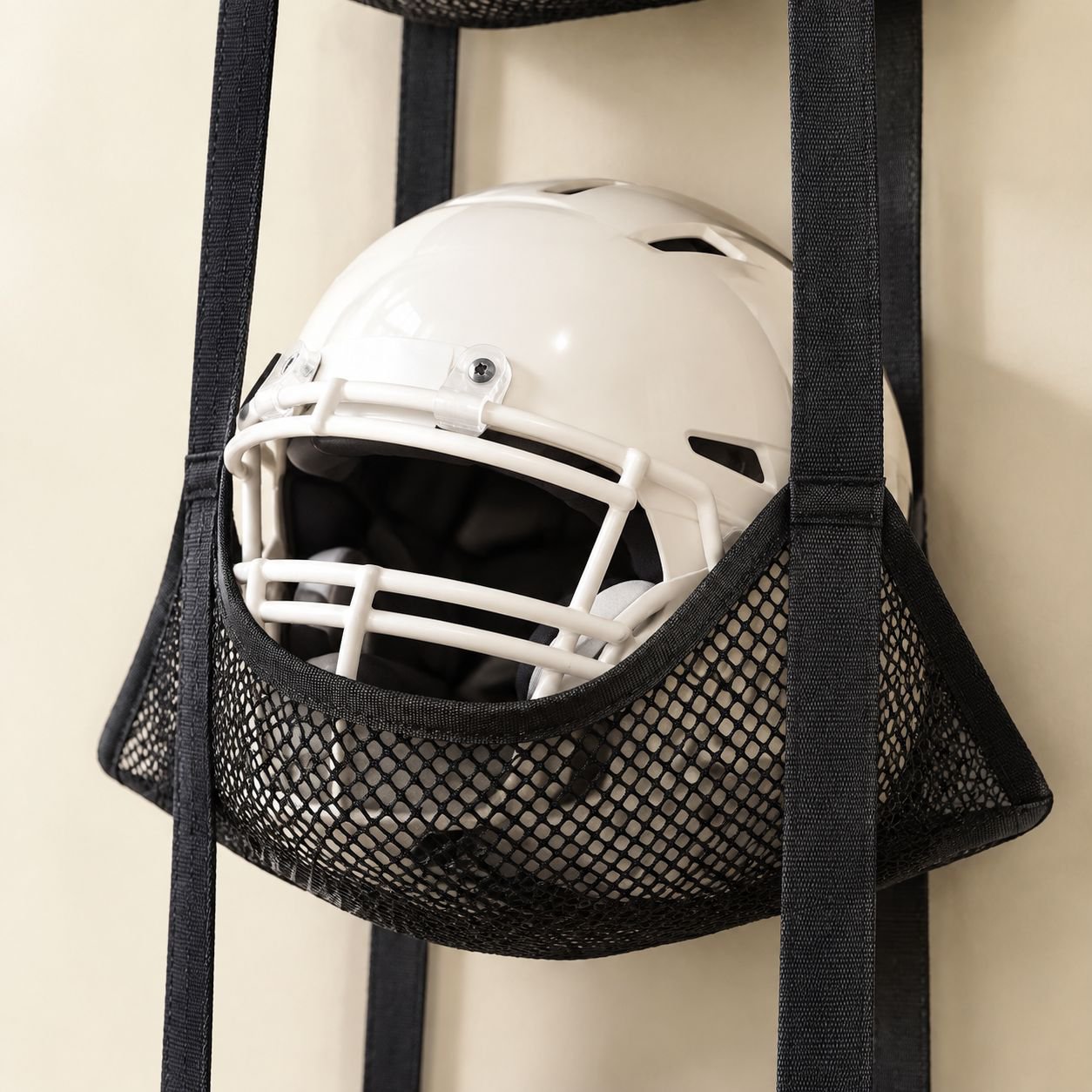Close-up of mesh material used in sports ball shelf