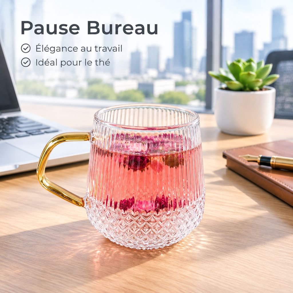 Poignée en verre solide d'une tasse rayée pour boissons chaudes