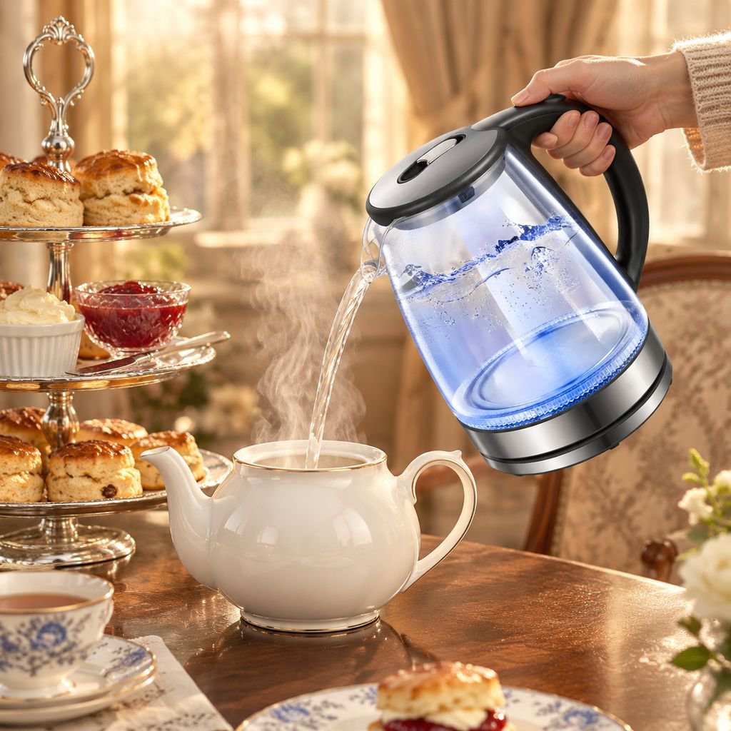 Glass Electric Kettle with Boil-Dry Protection and Blue LED Light